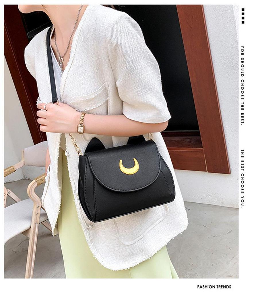 Summer Sailor Moon Ladies Handbag Black Luna Cat Shape Chain Shoulder Bag PU Leather Women Messenger Crossbody Small Bag Purses