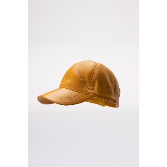 

Кепка из натуральной кожи горчичного цвета с эффектом кожи