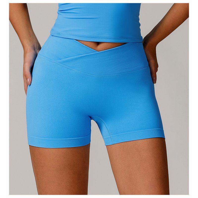 

DF Same Style Peach Hip Raise Yoga Shorts High Waist Running Workout Shorts Shorts Tight Seamless Sports Shorts 3 Pants Color blue L(55.00 kg-60.00 kg)