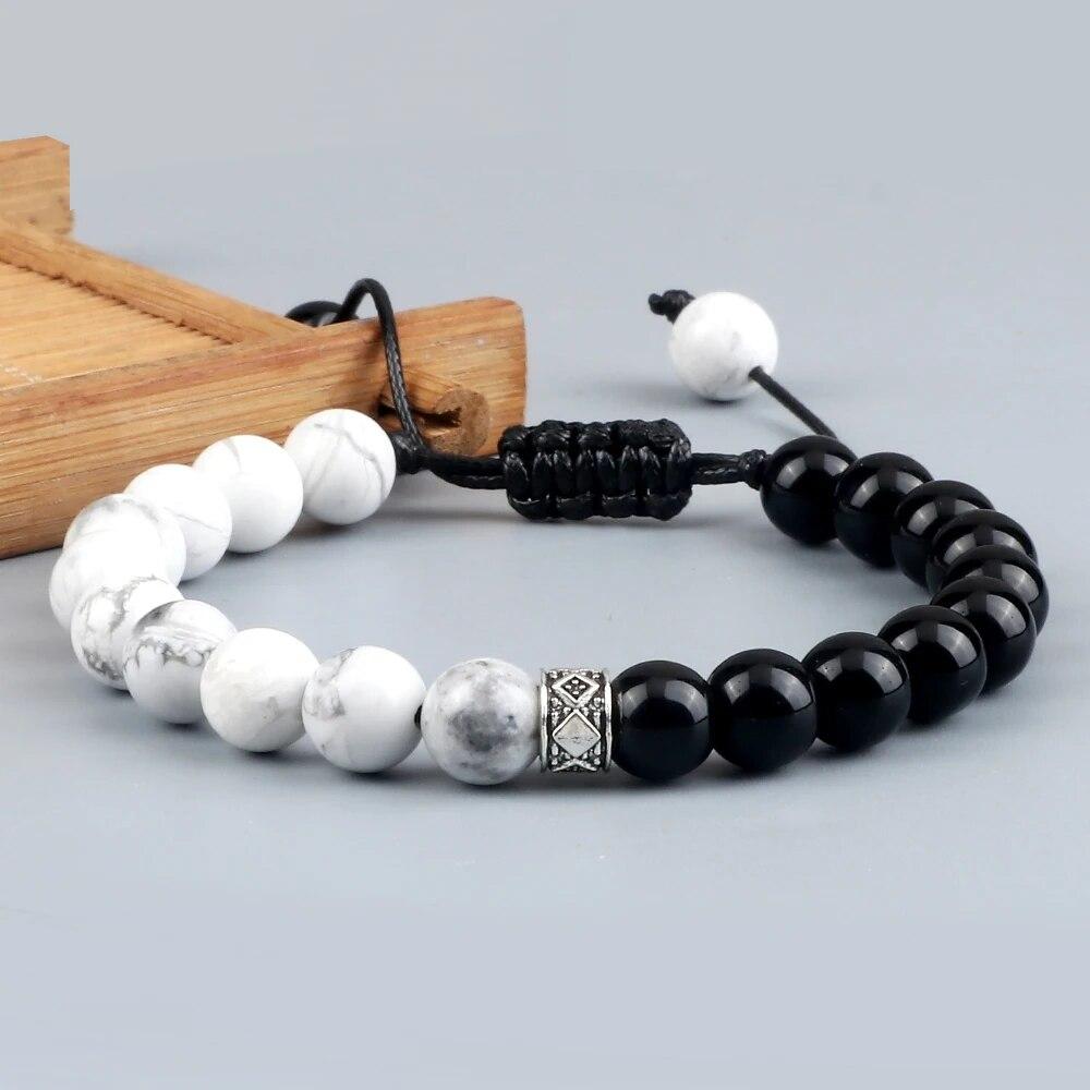Trendy White Men Beads Bracelet Handmade Natural Tiger Eye Lava Stone Onyx Strand Adjustable Bracelets Women Yoga Energy Jewelry