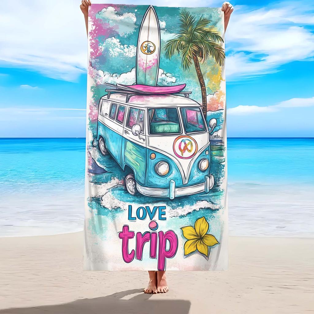 Summer Beach Towel, Camper Design, Soft and Comfortable, Light and Sand-proof, High Absorbent Bath Towel 80x130cm