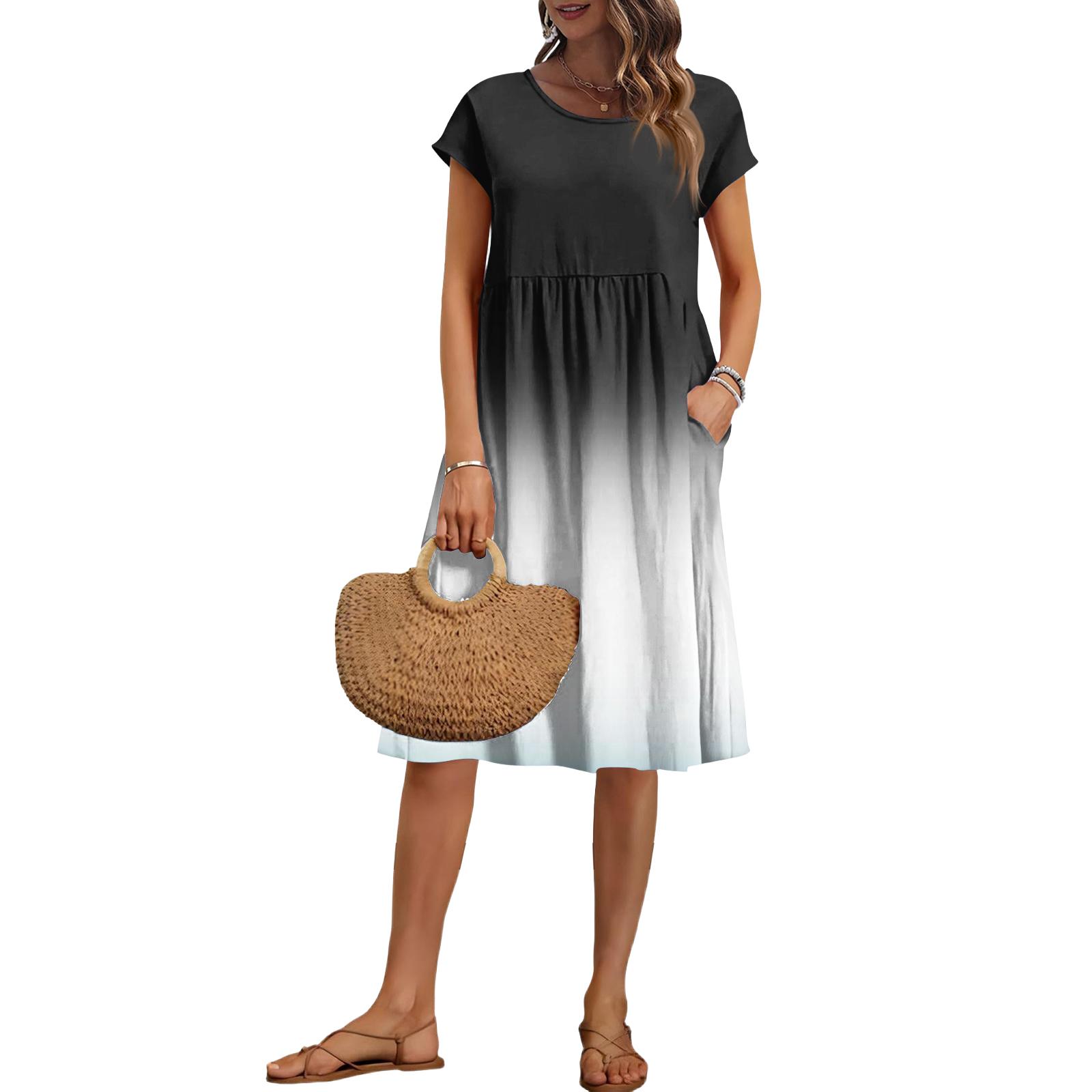 

Women s Summer Fashion Casual Round Neck Short Sleeve Gradient Print Dress S зелений