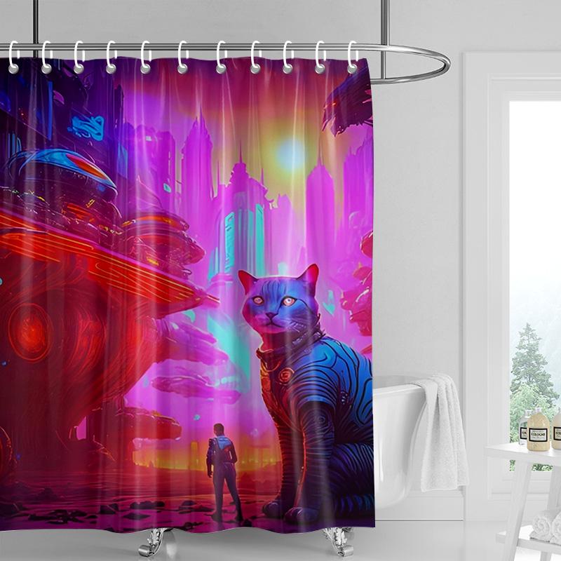 Close-up of a colorful horse Shower Curtain Washable Dirt-Resistant Shower Head waterproof Polyester Bath Curtain For Home Decor