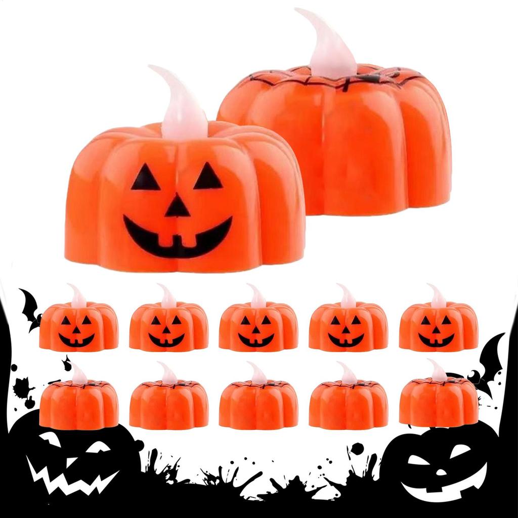 Flickering Tea Lights Flameless Flickering Pumpkin Lights 12 Pieces Halloween LED Lamp For Celebration Event Party Bedroom