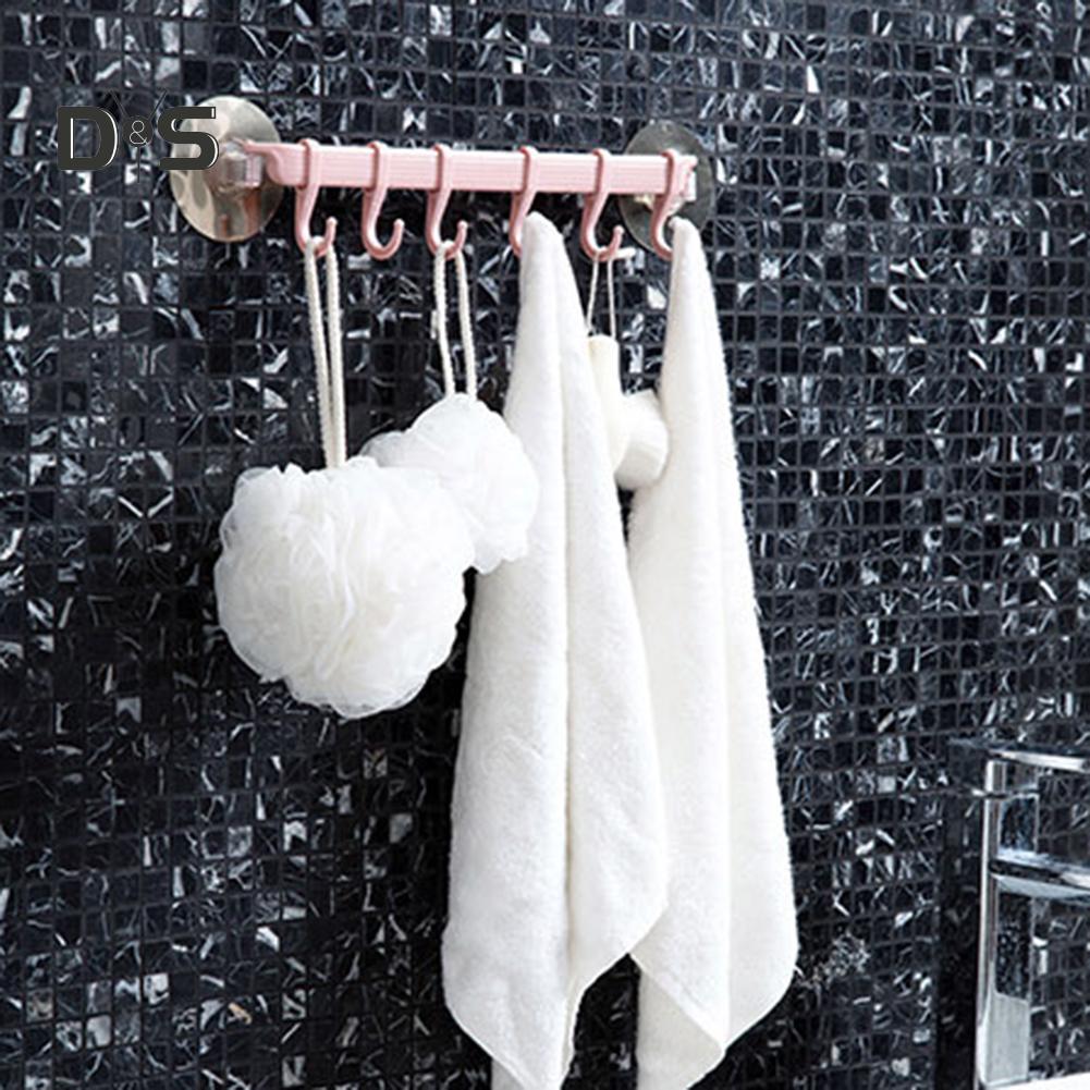 Strong Adhesive Wall Mounted 6-Hook Kitchen Bathroom Hanger Storage Rack Holder
