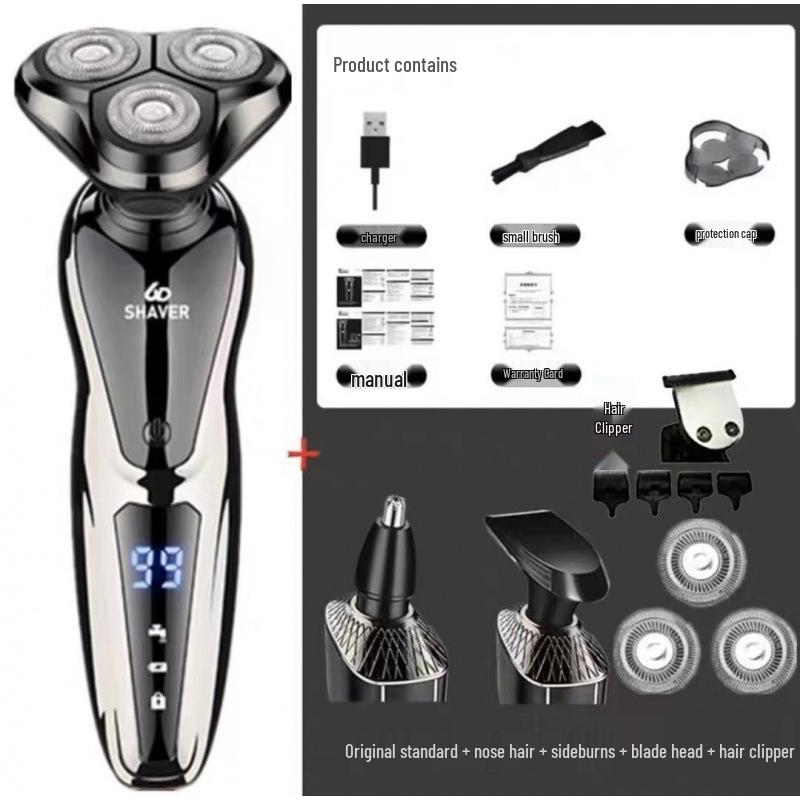 German Electric Shaver: 6-in-1 Multifunctional, Floating Triple Head, Waterproof Men's Beard Razor