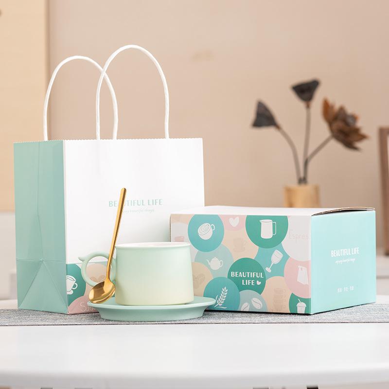 High-end coffee cup gradual change exquisite ceramic cup and saucer set high value mug light luxury design gift