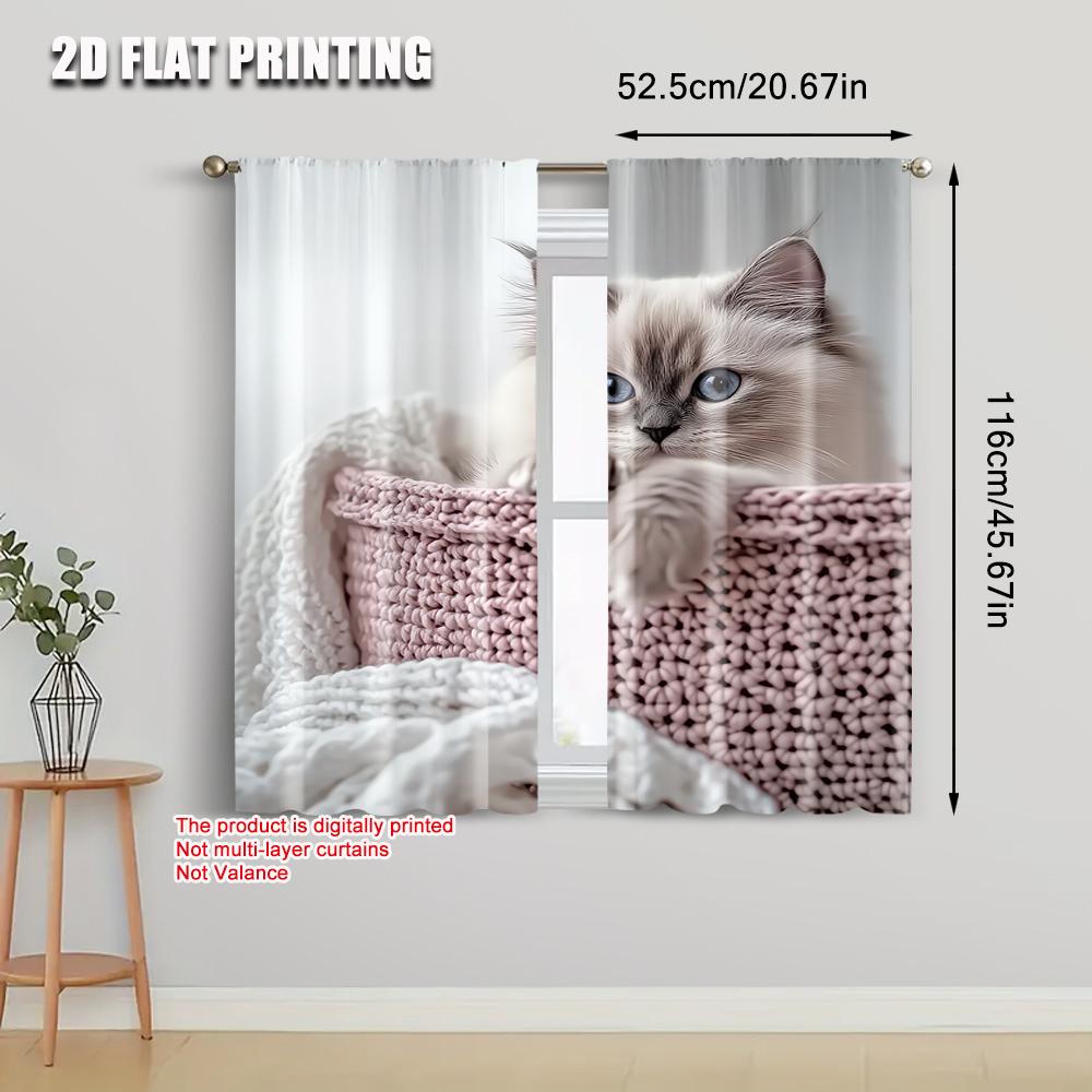2er-Set strapazierfähige Vorhänge mit niedlichem Kätzchenmuster für Schlafzimmer, Wohnzimmer und andere Wohnräume