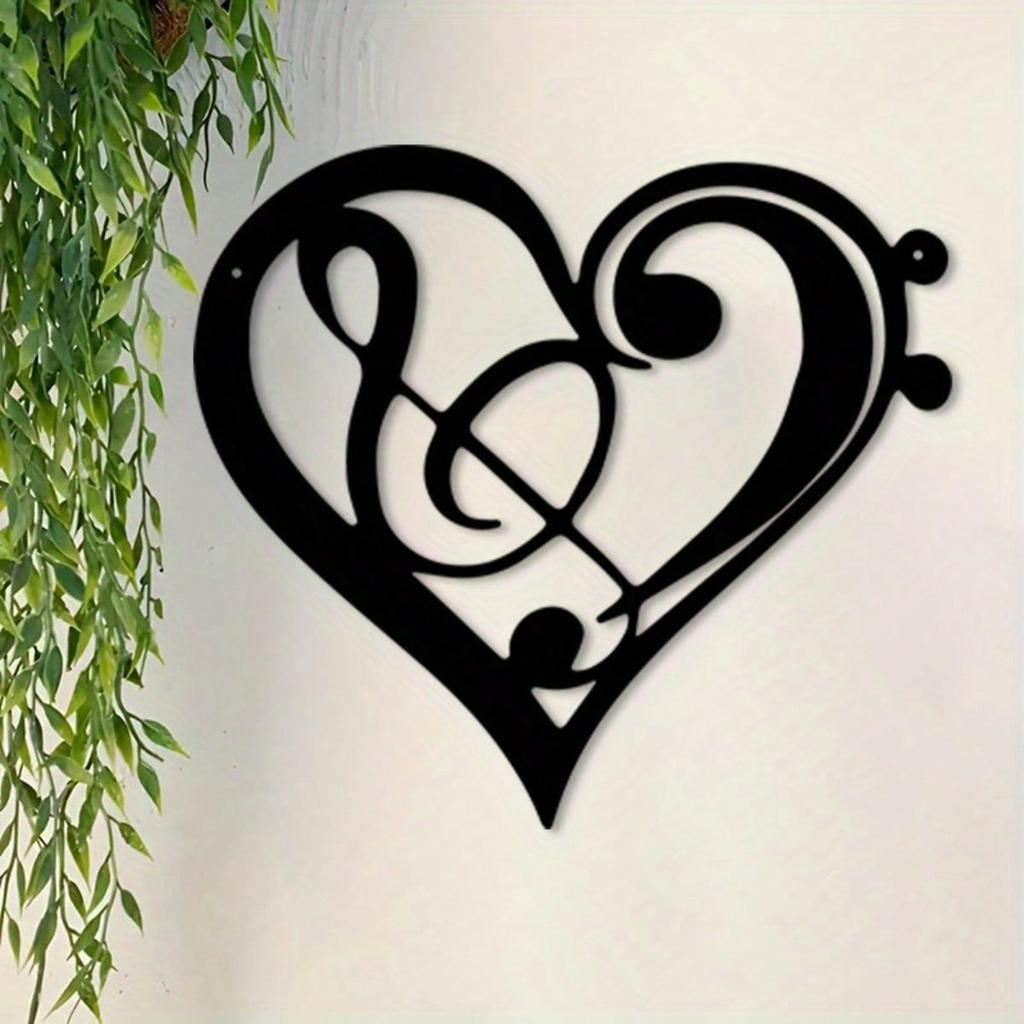 Metal Heart Music Note Wall Art Rustproof Iron Decor for Living Room Bedroom Gift