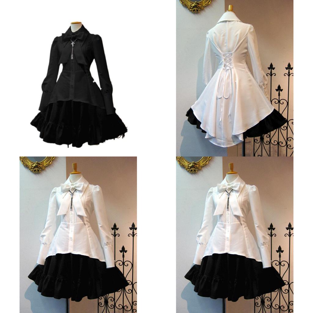Enchanting Women Gothic Vintage Dress With Bow For Cosplay And Lolita Ruffle Prom