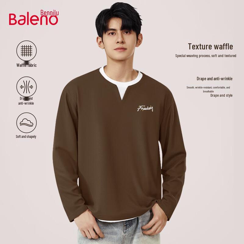 Baleno Men's Waffle Knit Faux Two-Piece Long Sleeve T-Shirt