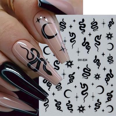 Nail Art Sticker, Little Spirit Snake, Moon, Mango, Gold And Silver, Black And White Snake Cartoon Nail Sticker.