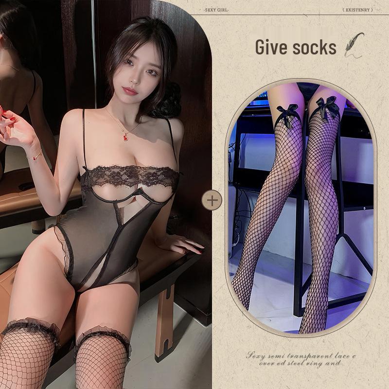 Night Lingerie: Supportive, Plus Size, Open Crotch, See-Through Bodysuit with Quick Release