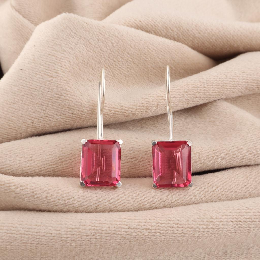 Rosa Turmal Edelstein 925 Sterling Silber Schmuck Handgefertigte Ohrringe 1,06" EE-167-16