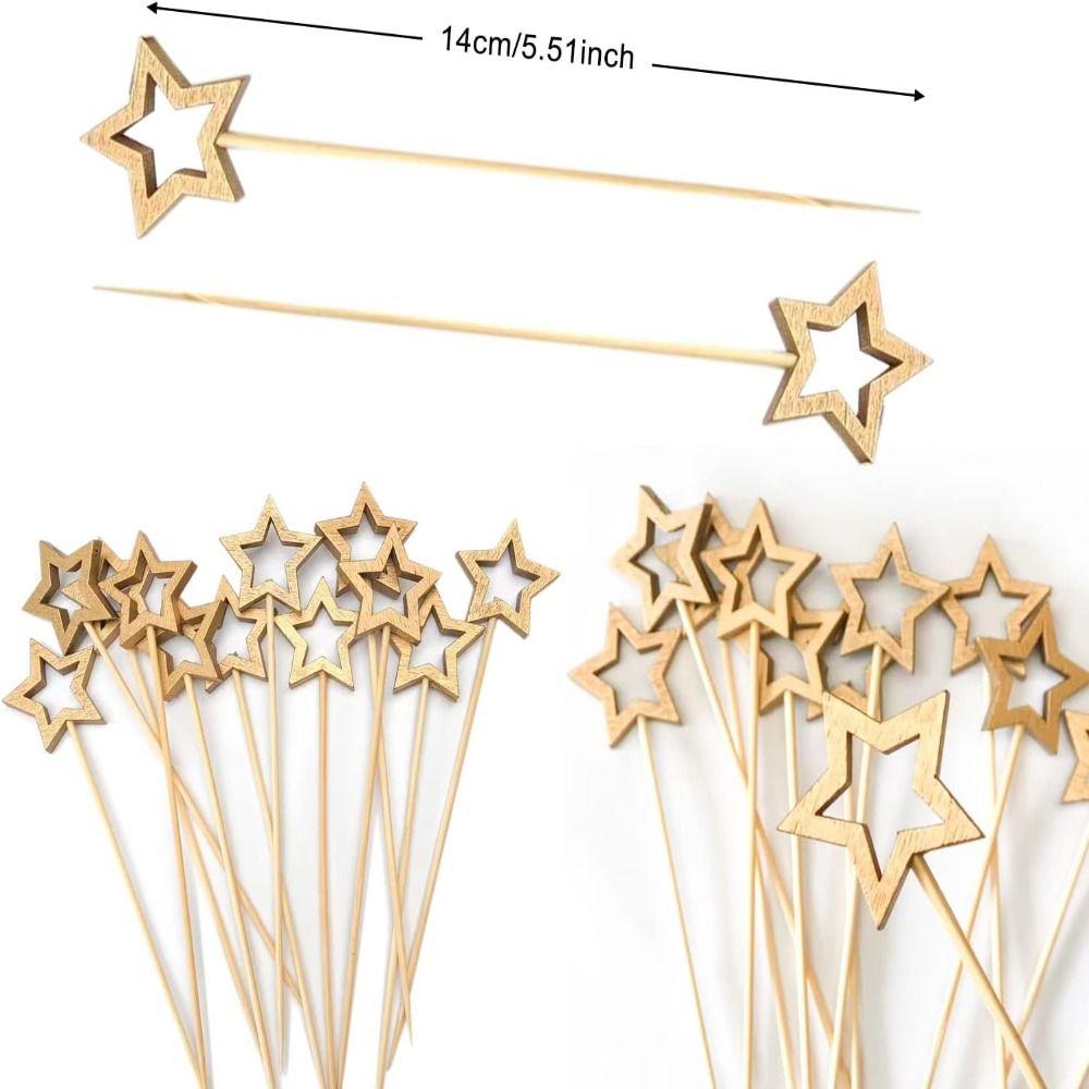 50 Pcs 5.5 Inch Five Pointed Star Bamboo Skewers Selected Bamboo Skewers for Cocktails Food