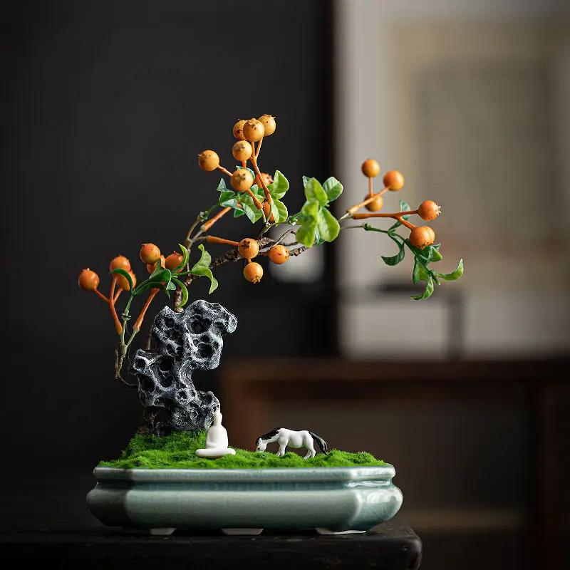 Chinese Style Flower Bonsai Decoration Ornaments For Indoor Study, Living Room Decoration Home Soft Decoration Handicrafts
