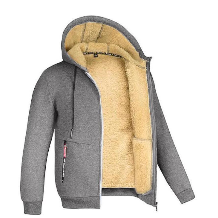 Men's Lambskin Hooded Sweatshirt, 2026 Fall/Winter, Trendy Solid Color, Plus Velvet, Thickened Jacket
