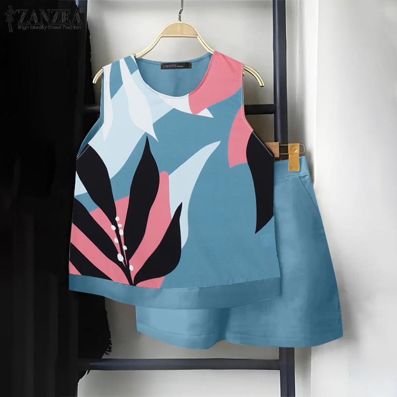 ZANZEA Women Floral Tank Tops and Shorts Summer Two Piece Sets