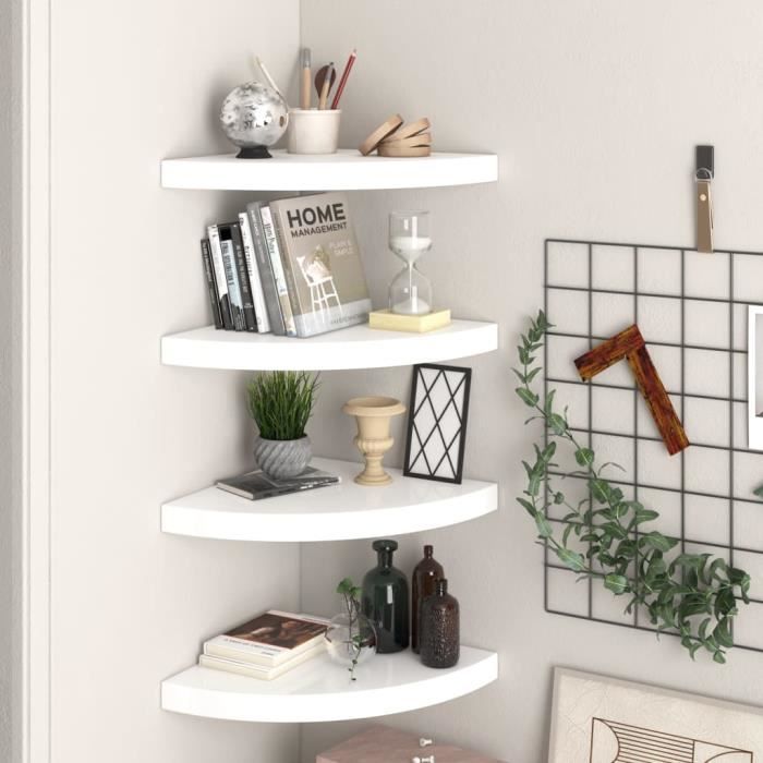 VidaXL Floating Corner Shelves 4pcs High Gloss White 35x35x3.8cm MDF