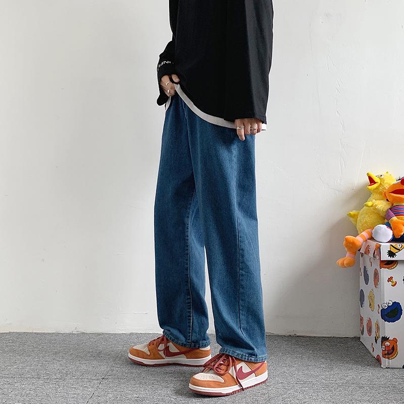 

Men s jeans 2026 new style loose straight trousers trendy spring thin casual wide-leg cropped pants S темно-синий