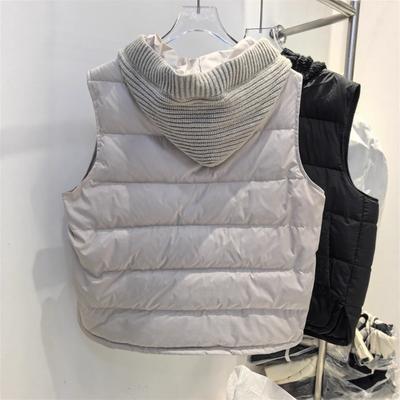 New Autumn and Winter European Light and Short Knitted Splicing Hooded White Goose Down Vest Vest Down Jacket