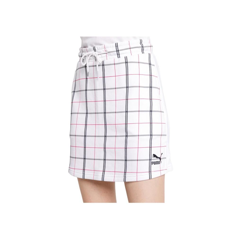 Puma Breathable Comfortable Versatile Plaid Print Slim Fit Casual Skirt Women skirts White 597893-02