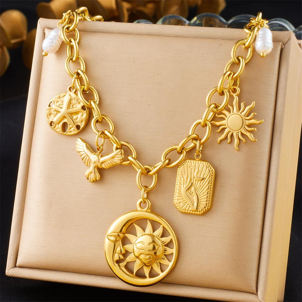 Women's Sporty Cross Border Fashion Spiral Elliptical Heart Shaped Large Pendant Sweater Chain Crystal Butterfly Flower Necklace