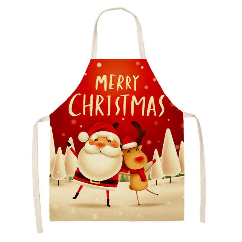 Christmas Snowflake Reindeer Gingerbread Man Print Linen Apron Sleeveless Dirty Resistant Cooking Bib 47x38cm 68x55cm