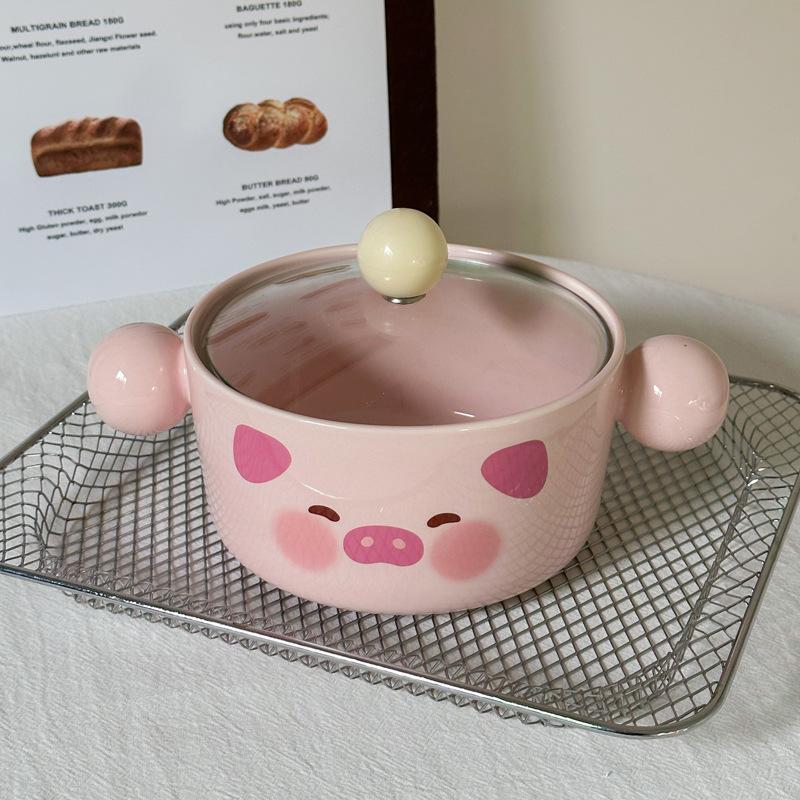 Korean cute ceramic instant noodle bowl with lid instant noodle bowl for student dormitory snail powder personal bowl