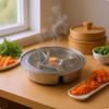 5Compartment Steaming Plate Smooth Shiny Finish Stainless Steel Flavor Separation