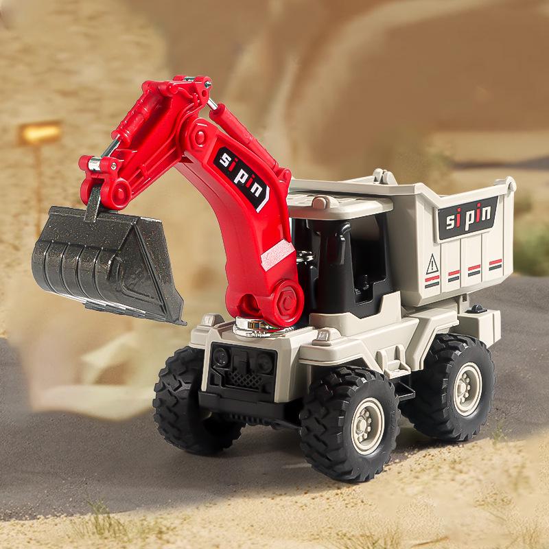 Eylemsizlik Mühendislik Aracı için Damperli Kova ve Forklift Durdurma Arabası Modeli ile Çocuk İtmeli Ekskavatör Oyuncağı.