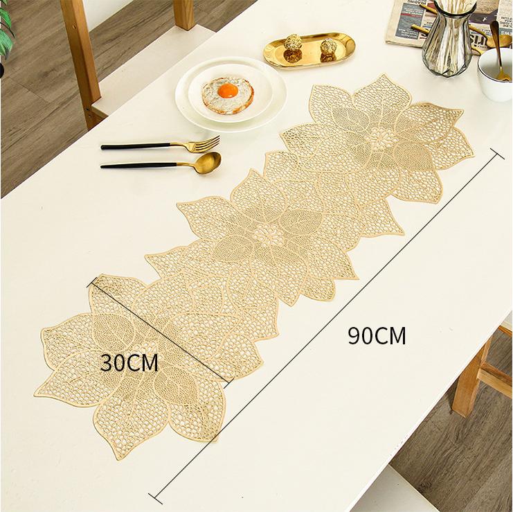 Nordic Light Luxury PVC Table Flag Long Style Solid Color Bronzing Table Runner Creative Irregular Flowers Burlap Decoration