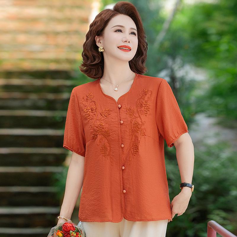 

2026 New Stylish Loose Plus Size Top for Middle-aged and Elderly Women - Summer Shirt/T-Shirt 4XL (suggested 65-73 kg) помаранчевий