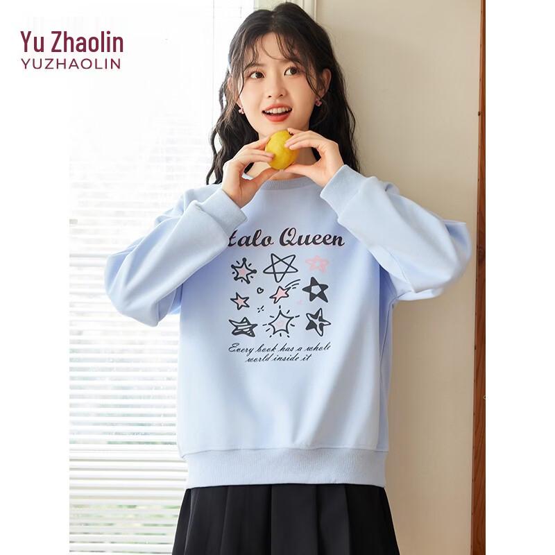 Yuzhaolin Women's Letter Star Print Round Neck Sweatshirt