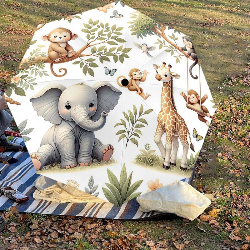 1PC Elephant Giraffe Umbrella-8-Rib Reinforced Portable Folding Travel Suitable for All Seasons Outdoor Daily Use  -J0360