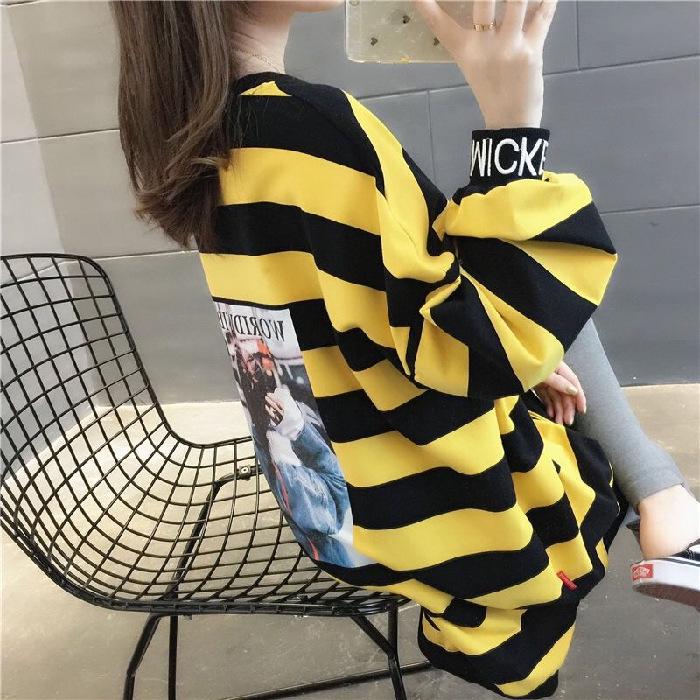 Fleece-Lined Striped Hoodie: Women's 2026 Winter Loose Fit, Mid-Length, Versatile Korean Style Trendy Top