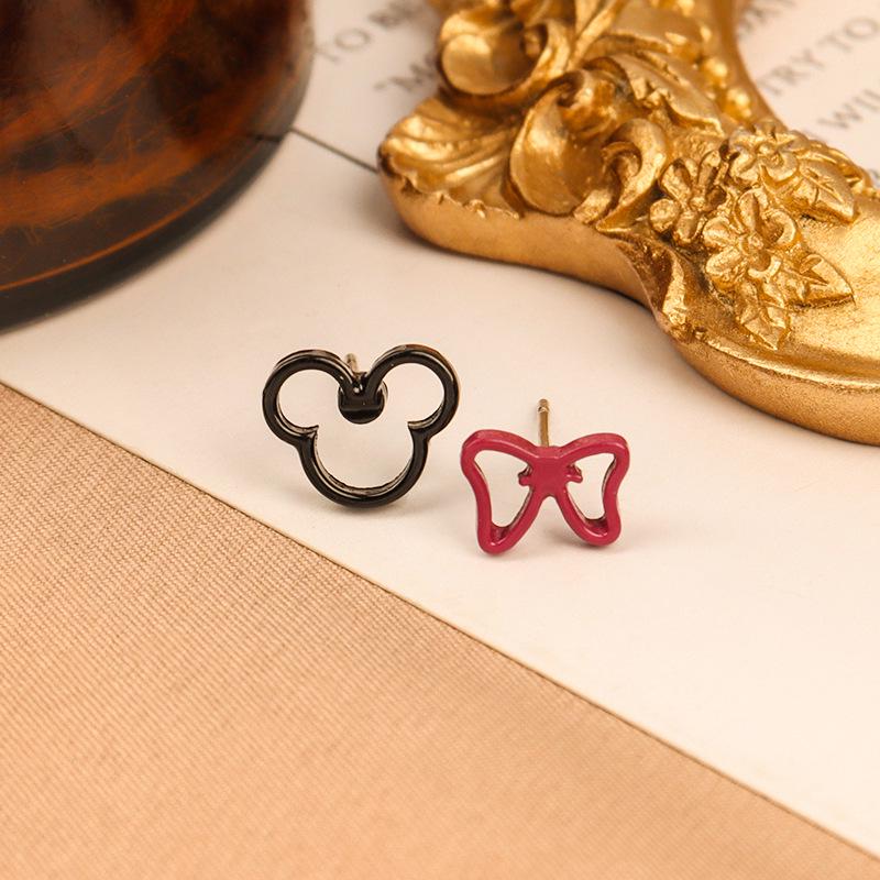 Sweet Asymmetrical Mickey Bow S925 Silver Stud Earrings - Fun Cartoon Ear Jewelry B851