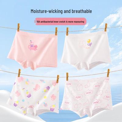 Girls' Pure Cotton Boxer Shorts - Children's Underwear, Flat-Leg Pants for Middle and Big Girls