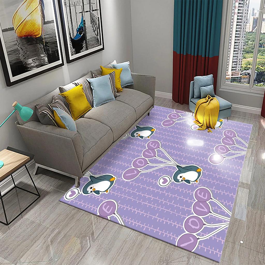 3D Cartoon Penguin Carpet Cute Animal Big Rug for Living Room Bedroom Comfortable Decor Floor Mat Area Rug Bathroom Non-slip Rug