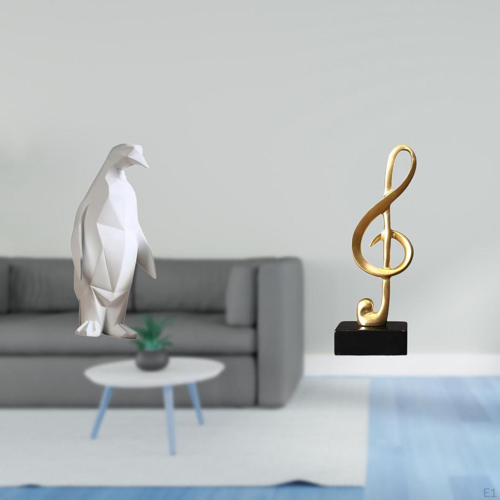 Penguin Music Note Resin Sculpture Figurine Collectable Creative Decorative Ornament Animal Statue