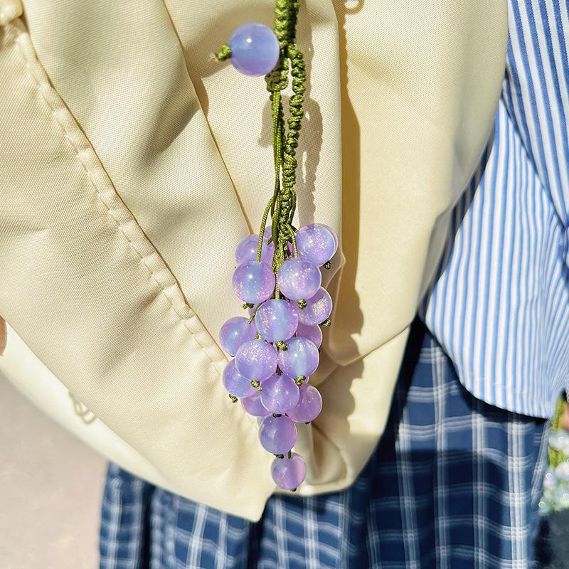 Color-Changing Grape Pendant Keychain Diy Hand Woven Material Package Bead Car Key Backpack Pendant Decoration Accessory