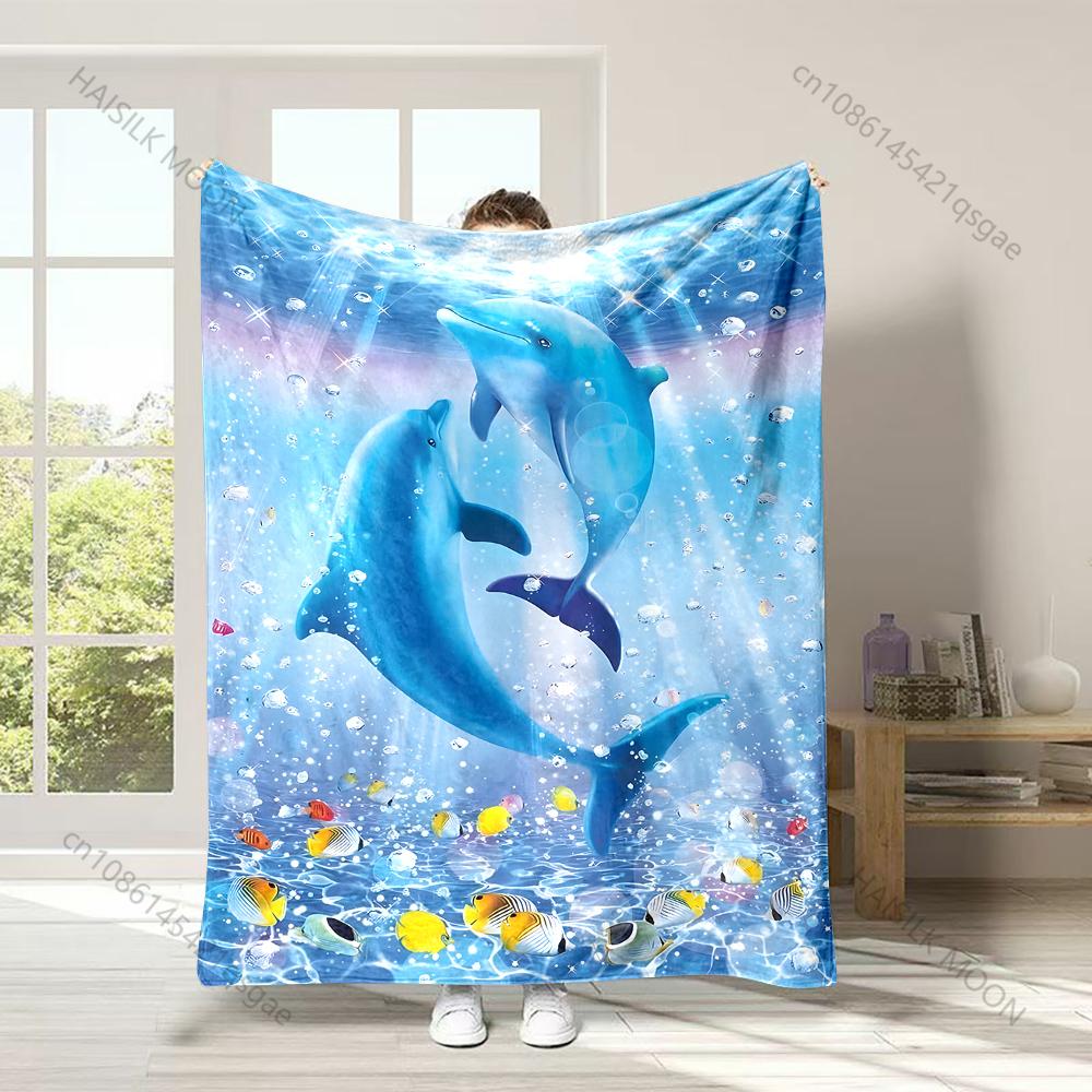 Multi-Size Dolphins In The Underwater World Print Warm and Comfortable Blanket for Home Sofa Bed Travel Camping Picnic RV