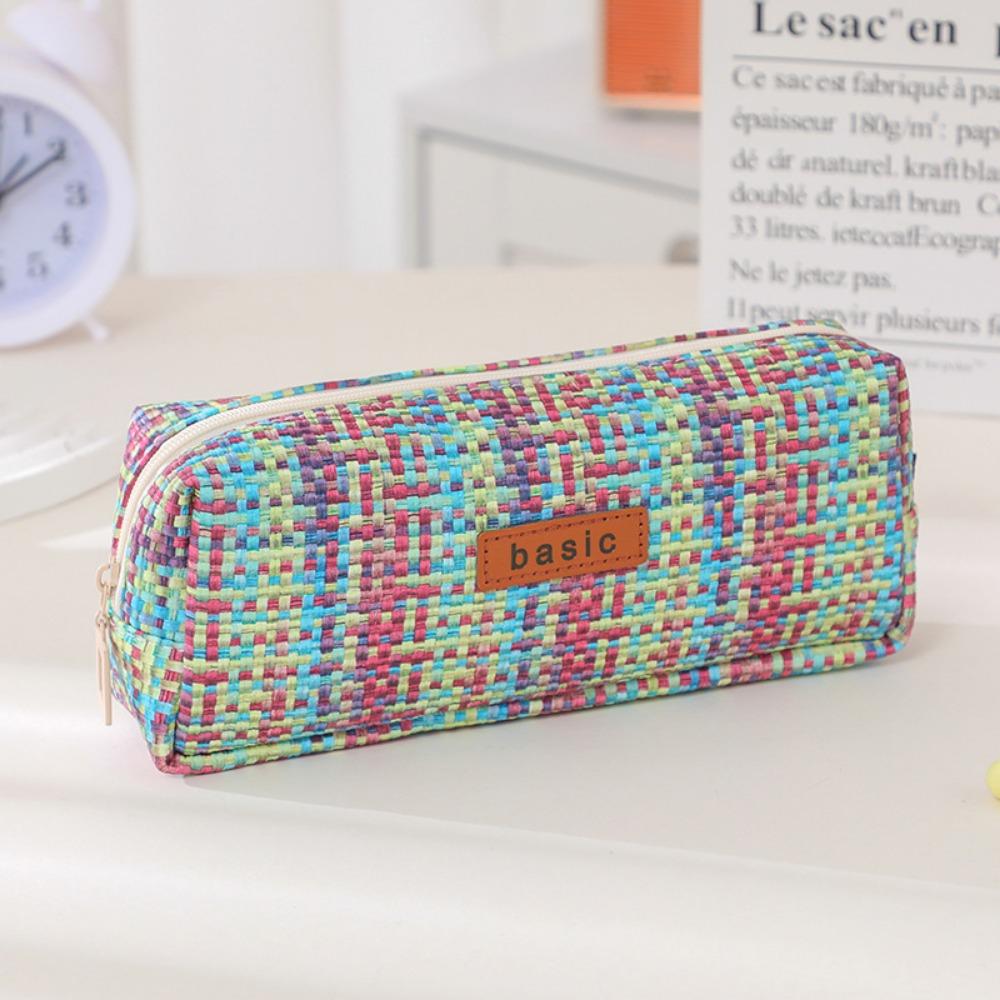 Large Capacity Cosmetic Storage Bag INS Simplicity Pen Bag Stationery Bag Woven Pencil Case Travel