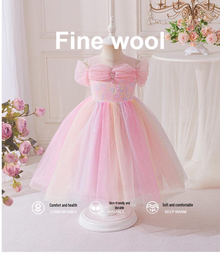 Girls' Sweet Princess Dress with Pink-Yellow Gradient Mesh for Summer Birthday Party