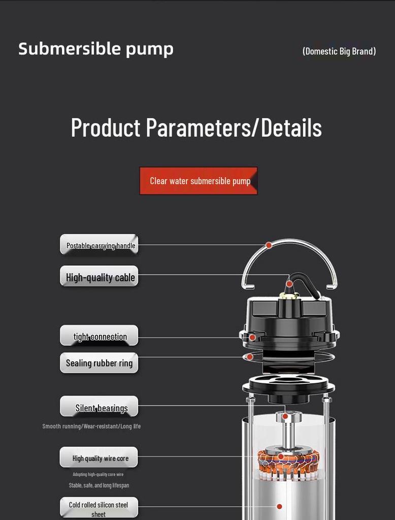 220V Hochleistungs-Tauchpumpe für Haushalt und landwirtschaftliche Bewässerung