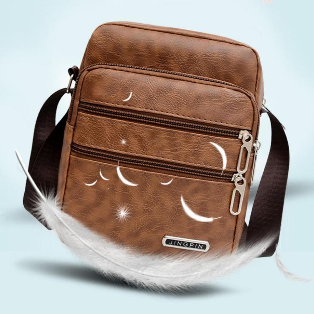 Men Shoulder Bag Waterproof Large Capacity Messenger Bag Adjustable Strap Outdoor Travel PU Leather Casual Simple All-Match Bags