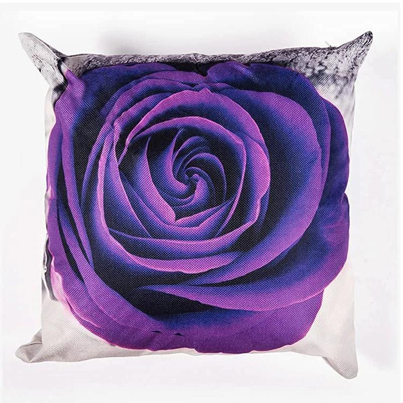 Purple Rose Linen Pillowcase 40*40 Living Room Sofa Cushion Cover 60*60 Home Decoration Pillowcase Valentine's Day Gift