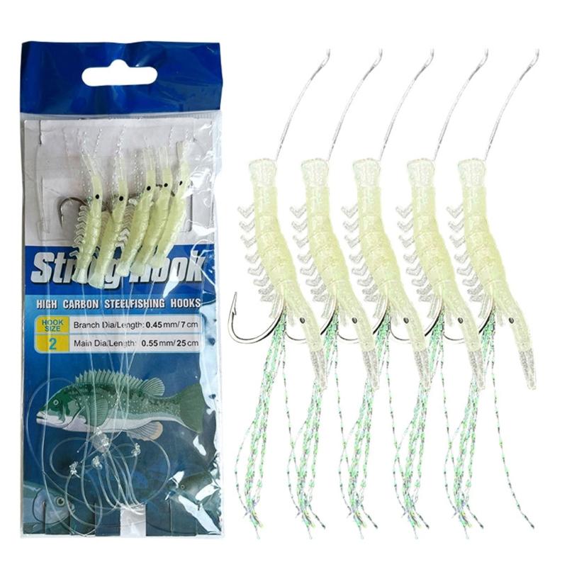 

5 Pack Fishing Lures Rig Shrimp Baits Shrimp String Hook Fishing Baits Glow Fishing Rig Trout Fishing Tackle 2