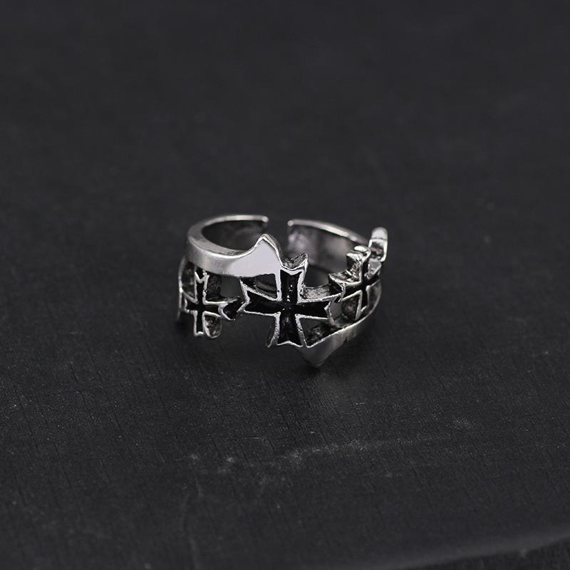 Retro Triple Cross Ring For Men Punk Gothic Rock Hiphop Adjustable Ring Handmade Unisex Zircon Bikers Accessories Lovers Gift
