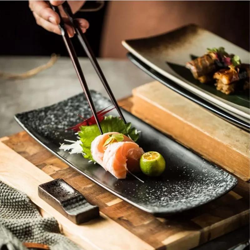 Retro Obdĺžnikový Tanier na Sushi Japonské Keramické Taniere Tanier na Západné Jedlo Domáca Jedálenská Súprava Taniere a Misy Kuchynské Doplnky